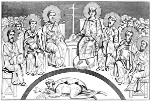 Monochrome Religious Images Drucke: Commemoration of the second council of Nice, 9th-10th century (1849)