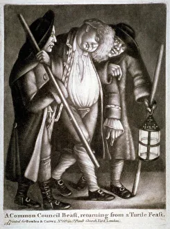 Anonymous Engraving Art Drucke: A common council beast, returning from a turtle feast, c1775