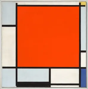 Drucke von Komposition mit großem roten Flugzeug, bläulich-grau, gelb, schwarz und blau, 1922. Privatsammlung Piet Mondrian Drucke: Komposition mit großem roten Flugzeug