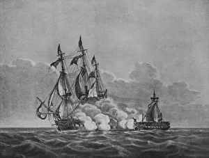 Ocean Transportation History Drucke: The Constitution and the Java, c1813. Artist: Nicholas Pocock