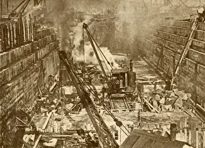 British Civil Engineering Projects Drucke: Constructing a Dry Dock at Swansea, c1930. Creator: Unknown