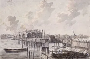 River Thames Geography Drucke: Construction of Blackfriars Bridge, London, c1762. Artist: Francis Grose