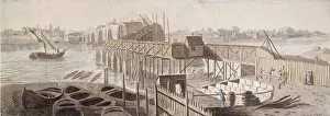 England Historical Landmarks Drucke: Construction of Blackfriars Bridge, c1762. Artist: Francis Grose