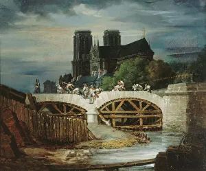 Bau des Pont de l'Archeveche um 1828, aktuell viertes Arrondissement (c. 1823 - 1833). Schöpfer unbekannt