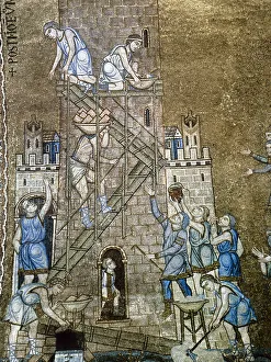 Bau der Turm von Babel, Mosaik, Norddach des Markusdoms in Venedig aus dem 13. Jahrhundert Ersteller unbekannt