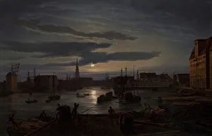 Wasserreflexe In Der Malerei Drucke: Kopenhagener Hafen unter dem Mondlicht, 1846. Ersteller: Johan Christian Dahl