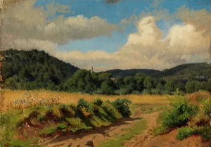 Finnish Countryside Scenery Drucke: Cornfield at the edge of the forest, exercise, 1854. Creator: Werner Holmberg