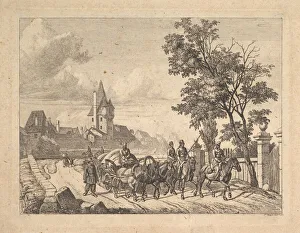 White Horse Riding Drucke: The Cossacks Escorting the Baggage Wagon, 1816. Creator: Johann Christian Erhard