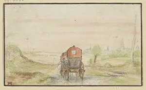 Aquarellierte Landschaften Drucke: Landstraße mit rotem Wagen, 17. Jahrhundert. Künstler: Hendrick Avercamp