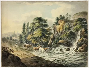Antique Animal Art Drucke: Cow Herd Driven to River, n.d. Creator: Unknown