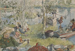 Carl Larsson Paintings Drucke: Crayfishing