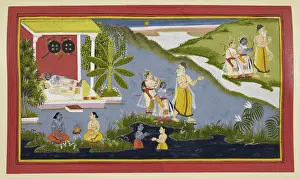 Indian Heritage Artwork Drucke: Crossing the Ganges, 1712. Creator: Unknown