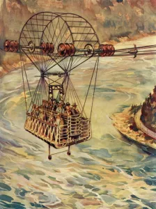 British Civil Engineering Drucke: Crossing The Niagara Falls By Cable Car, c1930. Creator: Unknown