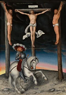 Jesus Christ Oil Paintings Drucke: The Crucifixion with the Converted Centurion, 1536. Creator: Lucas Cranach the Elder