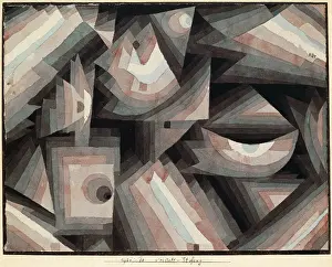 Drucke von In der Tiefe des Farbenraums entfaltet sich ein kosmischer Tanz, wo Kristalle in endlosen Schattierungen schweben und die Grenzen zwischen Materie und Licht verschwimmen Paul Klee Drucke: Kristallische Gradation, 1921