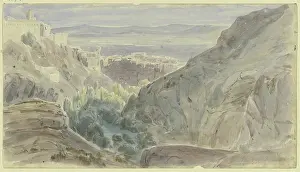 Drucke von Cuenca, 1850. Die Stadt Cuenca in der Region Castilla-La Mancha ist über einem steilen Grat erbaut, dessen Hänge in tiefen Schluchten der Flüsse Júcar und Huécar abfallen Peter Burnitz Drucke: Cuenca, 1850. Künstler: Karl Peter Burnitz