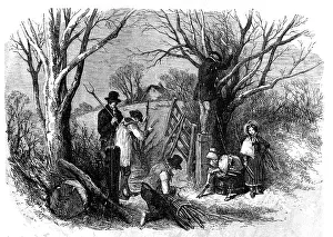 Black And White Christmas Images Drucke: Cutting the Ashen Fagots; Devonshire, 1854. Creator: Edmund Evans