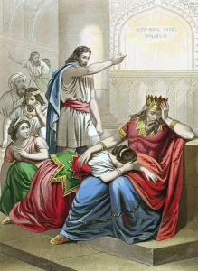 Daniel interpretiert die Schrift auf der Wand am Fest des Königs Belschasar von Babylon