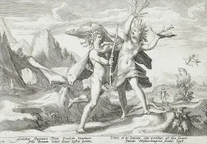 Hendrik Goltzius Engraving Drucke: Daphne Changed into a Laurel Tree, published 1589. Creator: Hendrik Goltzius