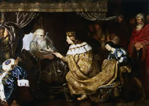 Christian Bible Scenes Drucke: David Presenting the Sceptre to Solomon, early 17th century. Artist: Cornelis de Vos