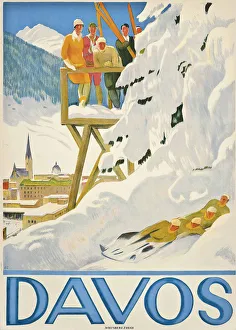 Swiss Alps Skiing Drucke: Davos, 1918