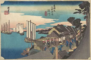 Drucke von Morgengehensamkeit in Shinagawa, um die Jahrhundertwende von 1834 Ando Hiroshige Drucke: Morgenschein bei Shinagawa um etwa 1834; ungefähr um etwa 1834; Künstler: Andō Hiroshi (Hiroshige)