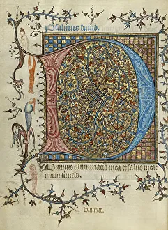 Gold Leaf Illuminated Manuscript Drucke: Decorated Initial D; Psalter; Ornamented Initial D, about 1390. Creator: Unknown