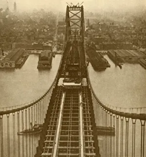 British Civil Engineering Drucke: The Delaware River Suspension Bridge, c1930. Creator: Unknown