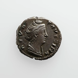 Ancient Roman Female Portraits Drucke: Denarius with Faustina the Elder, after 141. Creator: Unknown