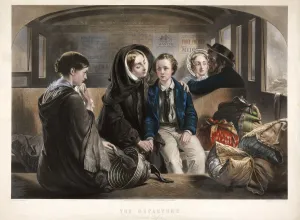 Public Transport Illustration Drucke: The Departure (Second Class), pub. 1857. Creator: Abraham Solomon (1824 - 1862) after