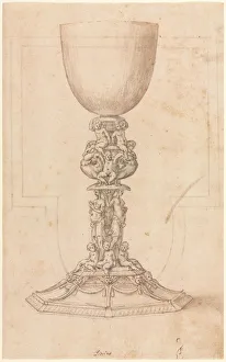 Entwurf für ein Kelchglas (Rechtsseite), Architektonisches Planum (Gegenseite), Mitte des Jahrhunderts 1500er. Ersteller: Luzio Romano, Italiener