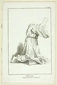 Antique French Artwork Drucke: Design: Drapery Arranged On a Model, from Encyclopédie, 1762/77. Creator: A. J. Defehrt