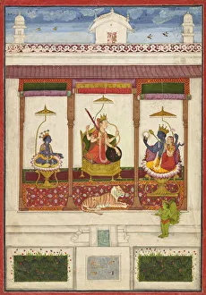 Devi mit Krishna und Vishnu im Palast um 1645 - 1655. Künstler unbekannt