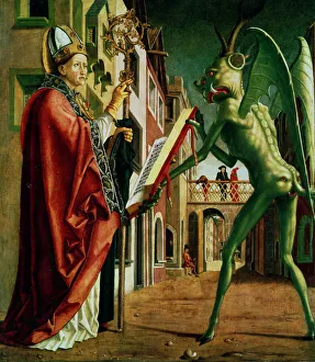Michael Pacher Drucke: Der Teufel präsentiert dem hl. Augustinus mit der Schrift vom Ekel