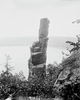 Black And White Lake Scene Drucke: Devil's Lake, Wis. c1898. Creator: Unknown