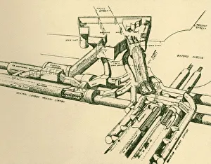 London Underground History Drucke: Diagram of New Tube Station at Oxford Circus, 1930. Creator: Unknown