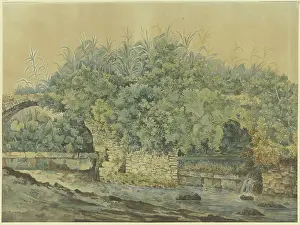 German Countryside Scenery Drucke: Dilapidated stone bridge over a stream