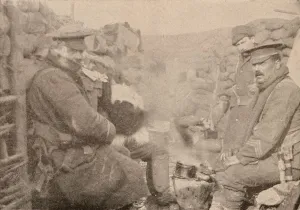 WWI Trench Life Drucke: Dinner in the trenches, c1915 (1928)