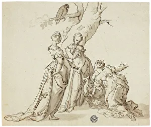 Greek Mythology Depiction Drucke: Discovery of Erichthonius, n.d. Creator: Unknown