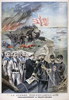 F Meaulle Artwork Drucke: Disembarking troops at Guantanamo, Cuba, 1898. Artist: F Meaulle