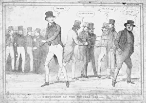 Drucke von Verbreitung des Thimbleriggs , 1834 . Britische Politiker : Agad hier ist die Polizei ; ich werde einen Nagel nicht stören ; ich gehe weg ; Dann so auch John Doyle Drucke: Verbreitung des Thimblerigs, 1834. Schöpfer: John Doyle