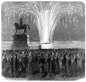Black And White Historical Engraving Drucke: Display of fireworks, Inner Harbour