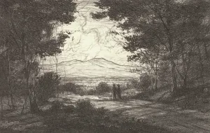 Arts And Crafts Movement Art Drucke: Distant Mountains (Small), 1920s. Creator: Bolton Coit Brown