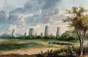 Religiöse Bilder Drucke: Ein ferneres Panorama des Tempelkomplexes von Madurai