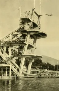 Lake Millstatt Austria Drucke: Diving platform, Millstatt, Carinthia, Austria, c1935. Creator: Unknown