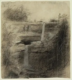 Hudson River School Artists Drucke: Double Waterfall-Kaaterskill Falls, 1826. Creator: Thomas Cole