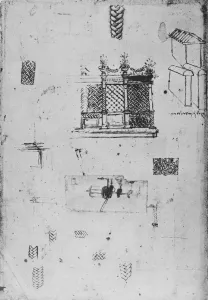 Leonardo Da Vinci Sketchbook Pages Drucke: Drawing of a Decorative Screen and Other Sketches, c1480 (1945). Artist: Leonardo da Vinci