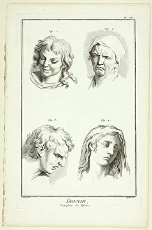 Ziehen : Ausdrücke von Gefühlen (Lachen , Tränen , Mitgefühl , Trauer ), aus der Enzyklopaedie, 1762 / 77 . Schöpfer : A.J.Defeirt