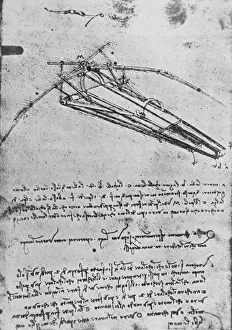 Leonardo Da Vinci Sketches Italy Drucke: Drawing of a Flying Machine, c1480 (1945). Artist: Leonardo da Vinci