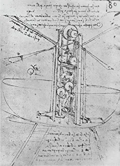 Zeichnung eines Flugzeugs mit einem Mann im Betrieb, um 1480 (1945). Künstler: Leonhardo v. Dänzio